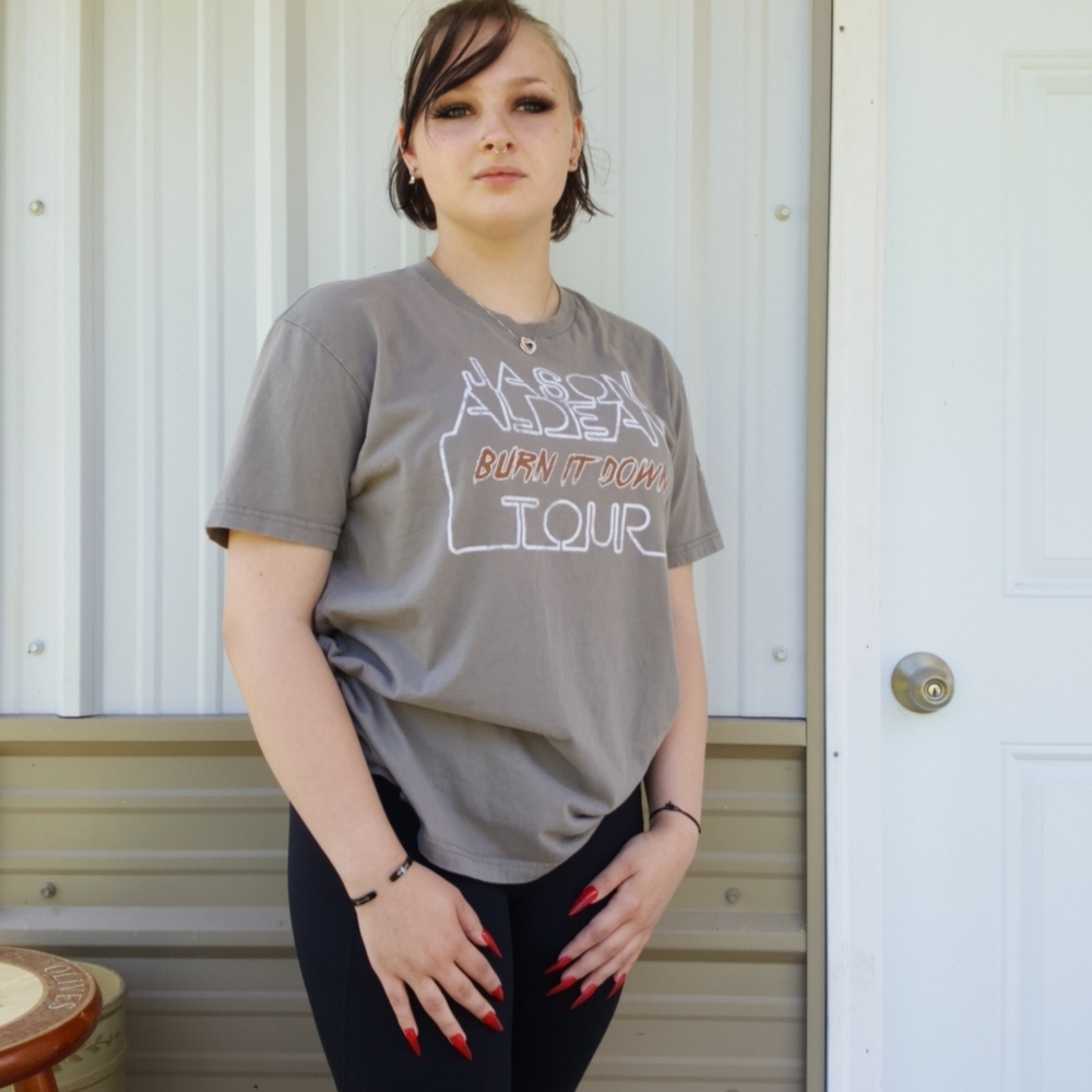 Tour Tee Jason Aldean 2015 'Burn It Down' Tour Grey Graphic T-shirt